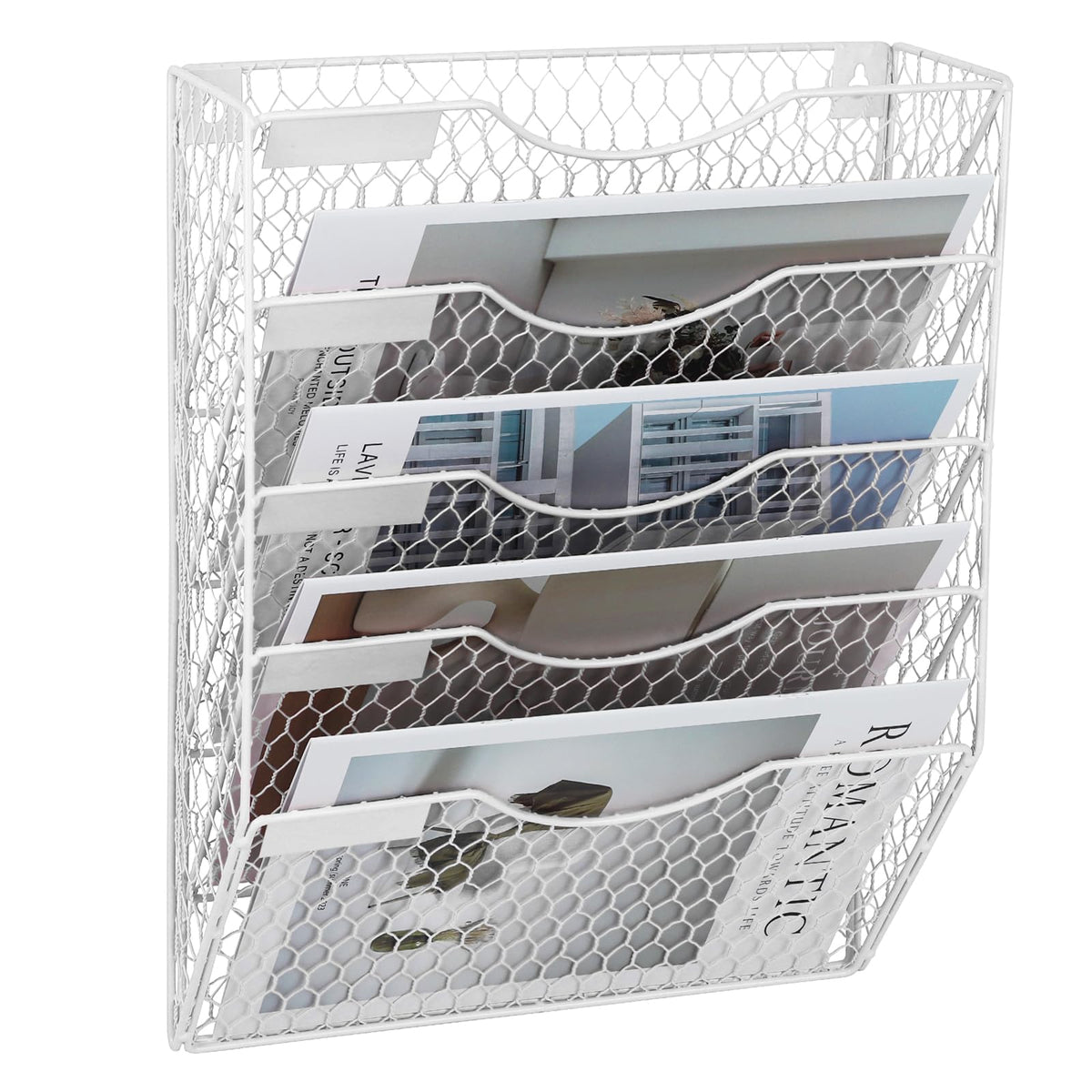 EASEPRES Mail Organizer Wall Mount Hanging File Holder Storage, Metal Chicken Wire Magazine Rack 5