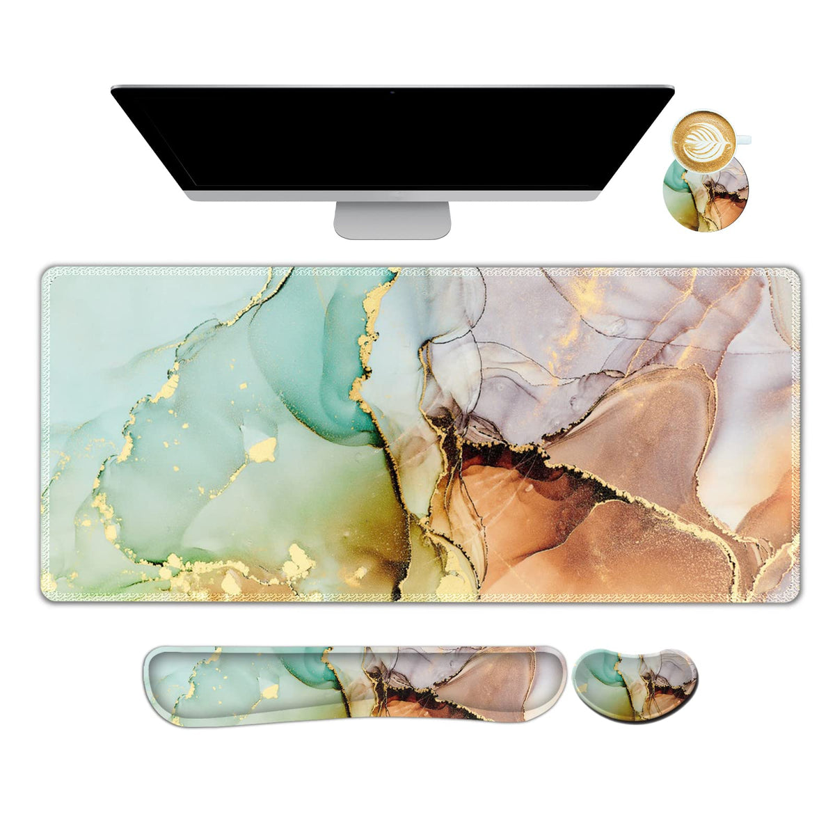 ARTSO Large Gaming Mouse Pad, Keyboard Wrist Rest Pad & Wrist Support Mousepad Set, Stitched Edge