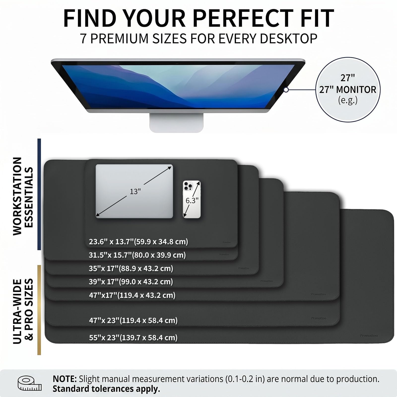 PROMATTOO Large Desk Pad Non-Slip Desk Mat Protector for Keyboard Mouse Waterproof Vegan Leather
