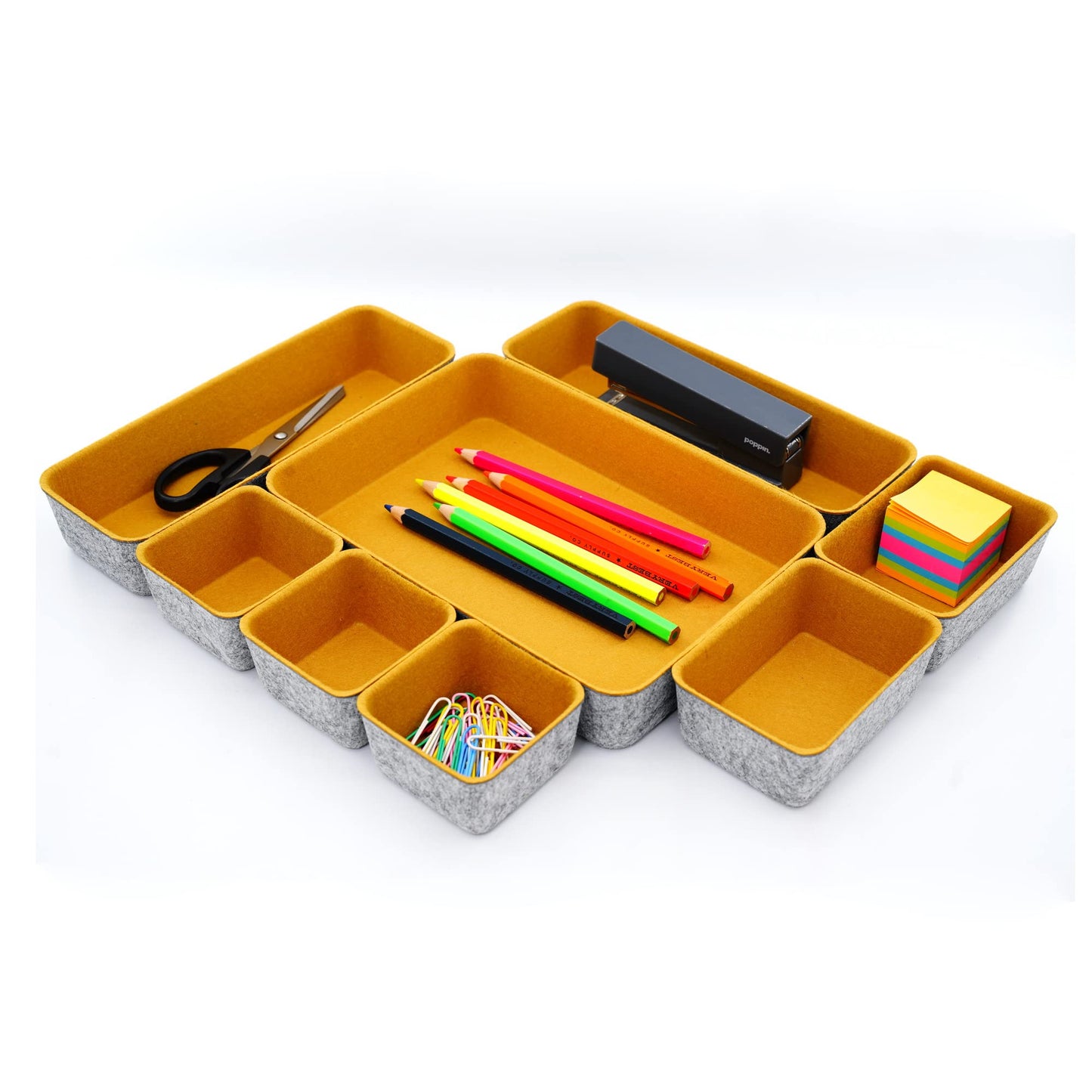 Welaxy 8-Piece Felt Drawer Organizers Curry Desk Tray Makeup Storage