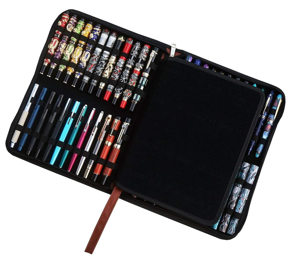 Lanxivi Large Capacity Fountain Pen Case PU Leather Coffee Color 48 Slots pen pouch bag