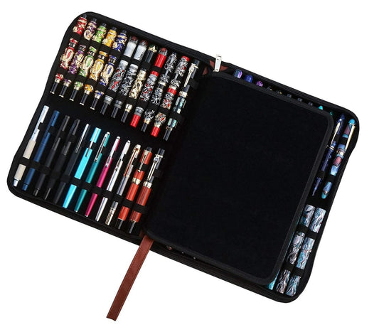 Lanxivi Large Capacity Fountain Pen Case PU Leather Coffee Color 48 Slots pen pouch bag
