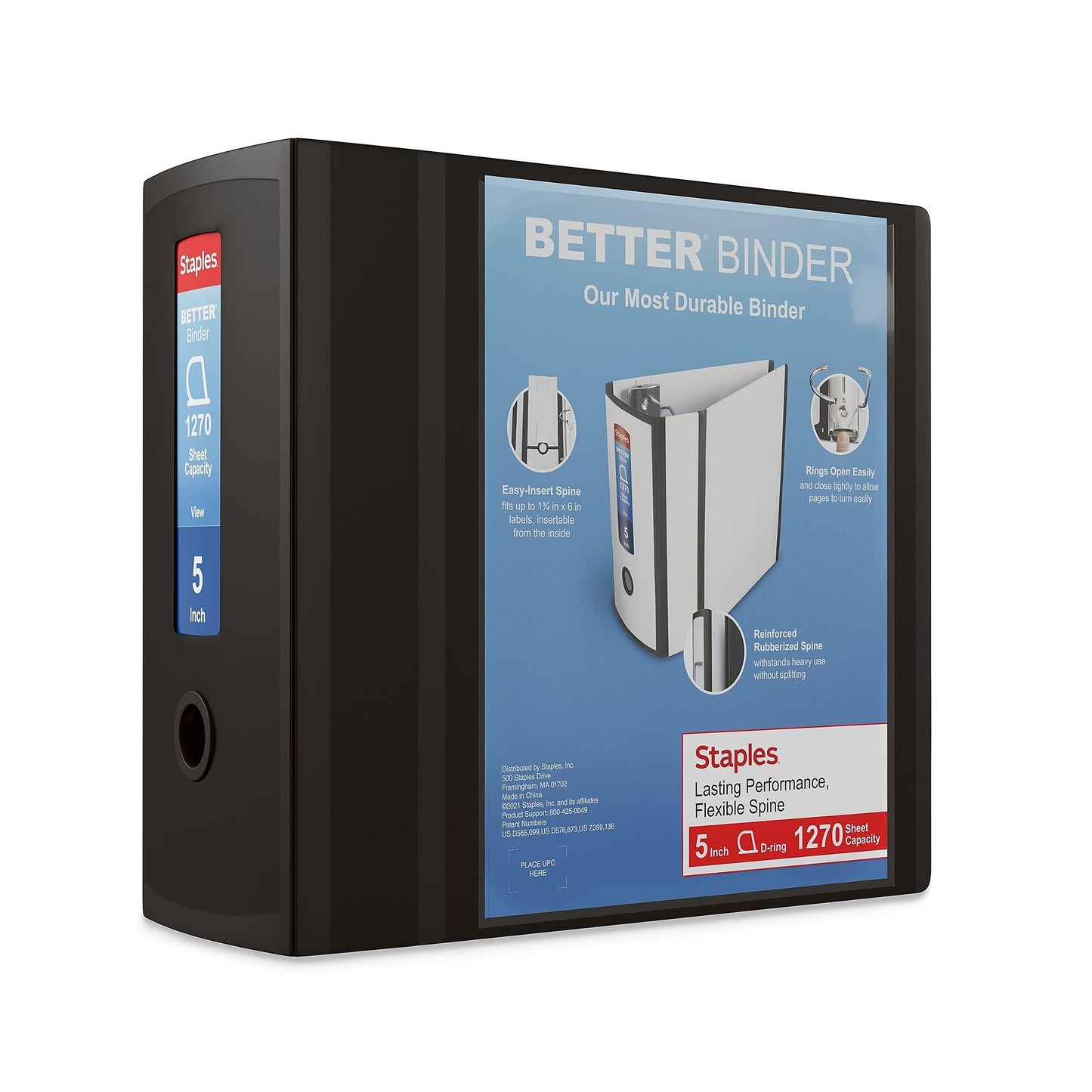 Staples Better Binder, 5 Inch Extra-Capacity D-Ring, Black, 2-Pack