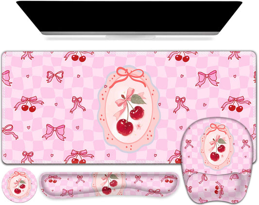 Cute Check Mouse Pad with Wrist Support 4 in1 Set, XXL Big Game Mousepad + Keyboard Wrist Rest +