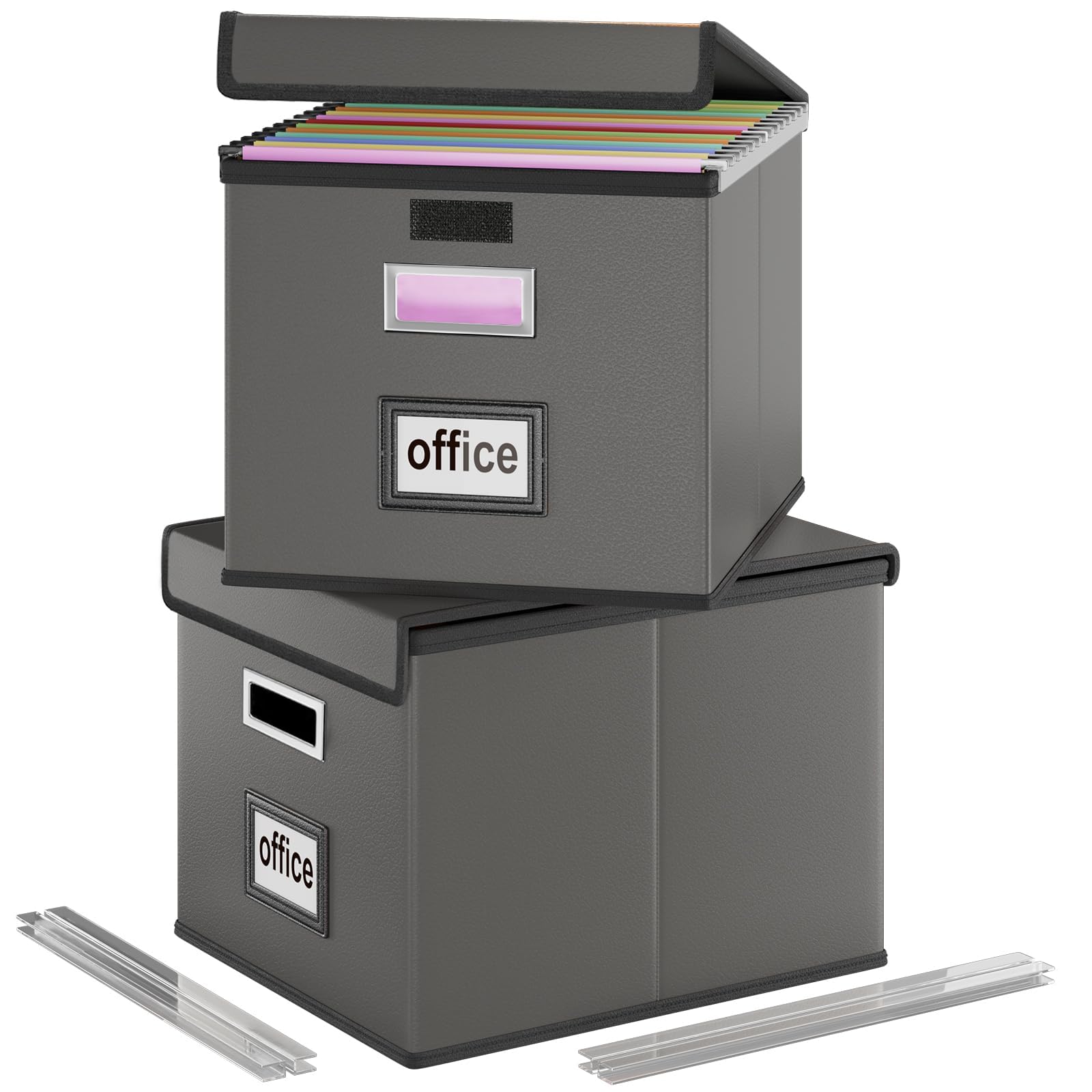 Huolewa File Organizer Box with Lids, Collapsible File Folder Organizer