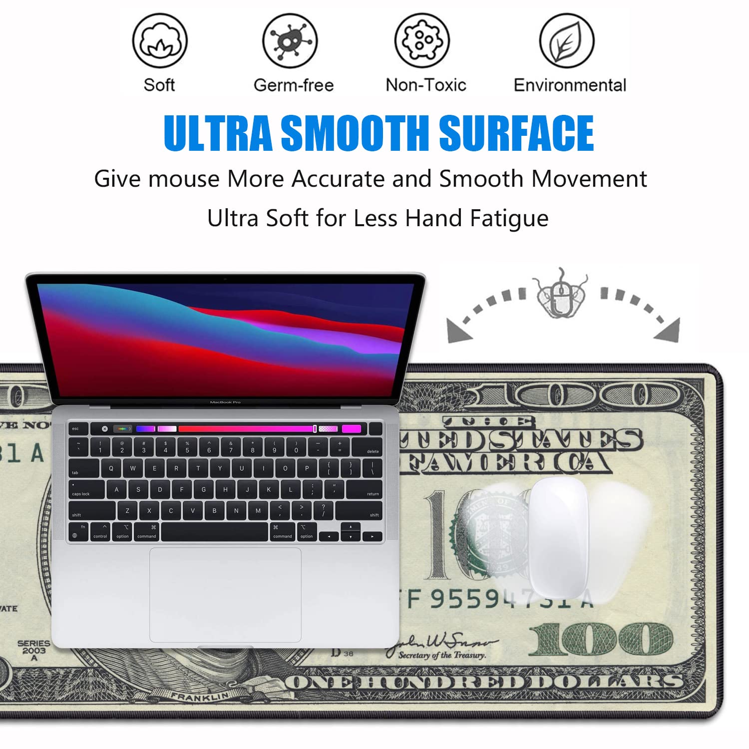 Desk Pad Mat Gaming Mouse Pads with Coasters, 31.5"x 11.8" XXL Large Big Computer Keyboard Mouse