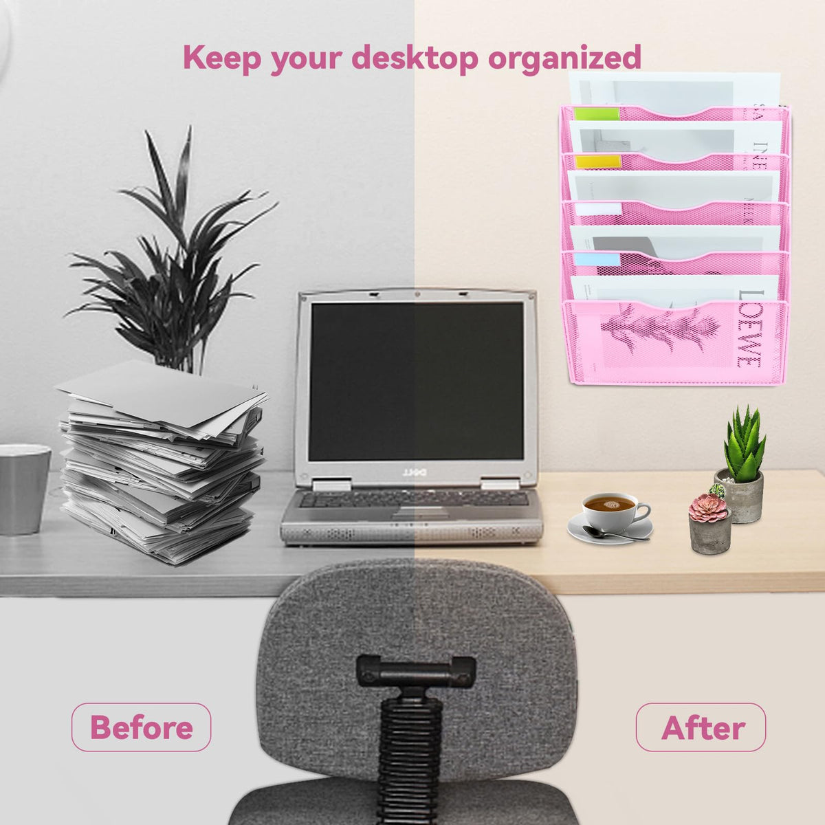 ideallife 5 Pockets Mesh Wall File Holder Organizer Office Hanging File Folder Magazine Rack