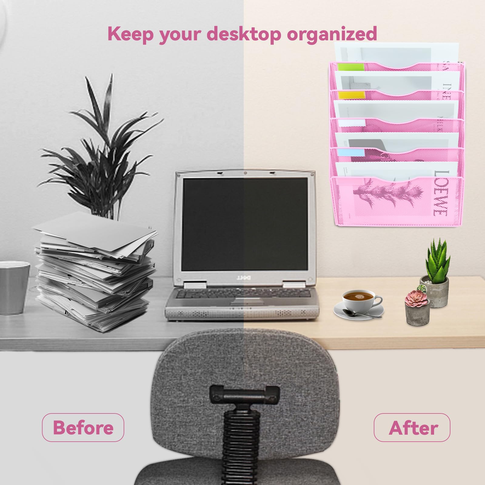 ideallife 5 Pockets Mesh Wall File Holder Organizer Office Hanging File Folder Magazine Rack