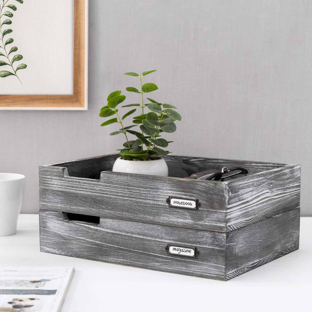 MyGift Ash Gray Wood Paper Tray Organizer, Stackable File Trays Set of 2