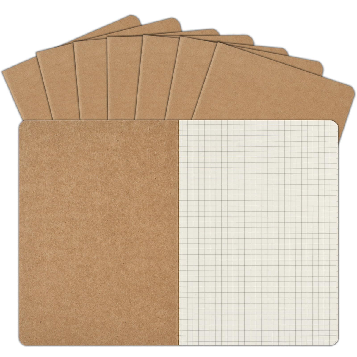 ZCZN 8 Pack A5 Kraft Notebooks Bulk, 8.15x5.5 Inches Graph Paper Journaling Notebooks, Notebooks