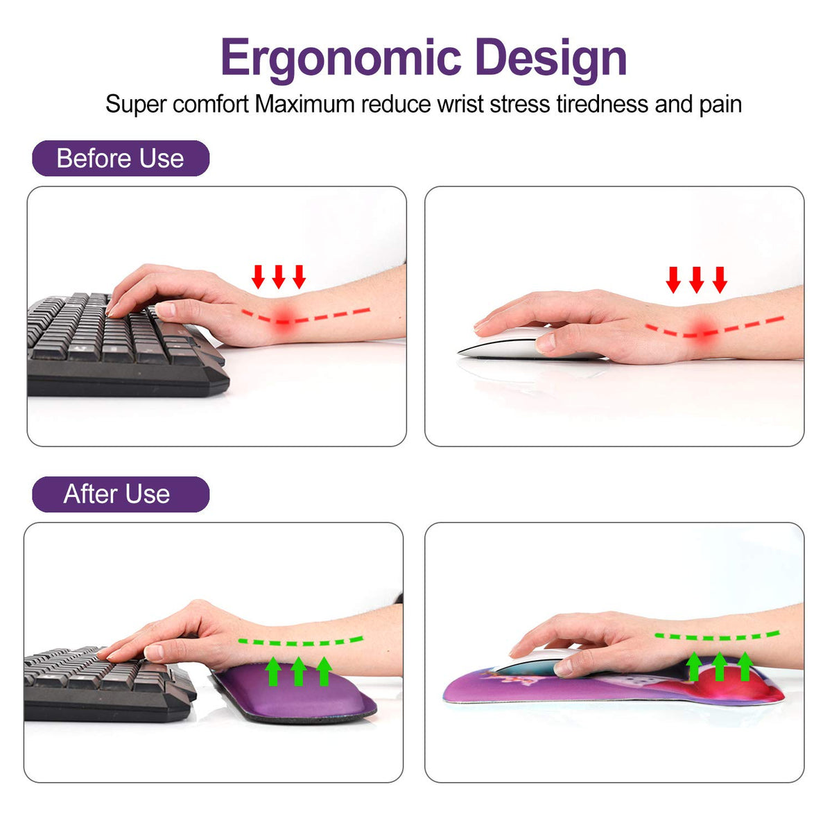 ToLuLu Keyboard Mouse Pad Wrist Rest Set, Gel Ergonomic Mouse Pads Wrist Support for Computer