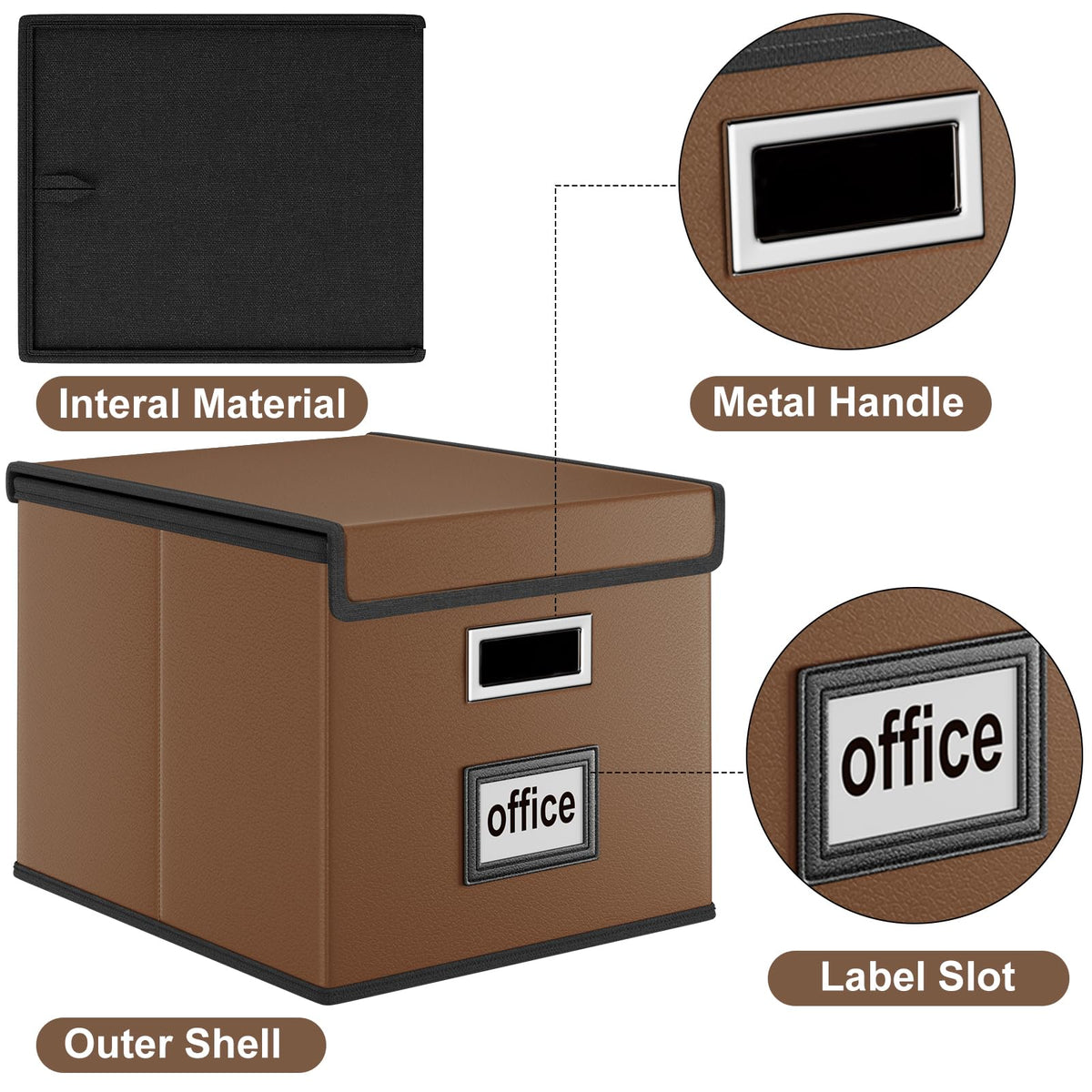 Huolewa Foldable File Organizer Box with Lids (2 Pack, Brown, Leather)