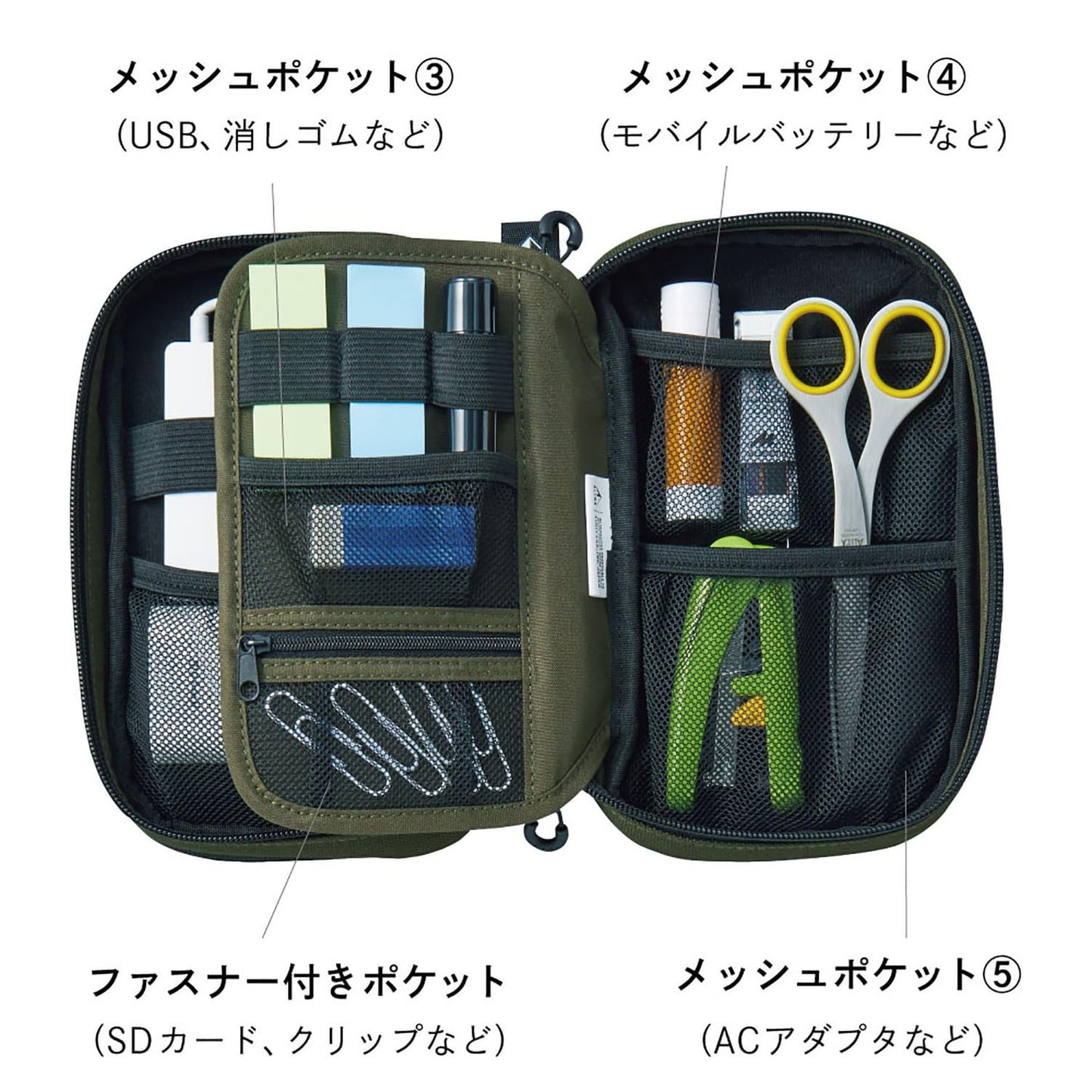 LIHIT LAB Gadget Pouch, Double, 5 x 3.6 x 8.5, Navy Blue (A7765-11)