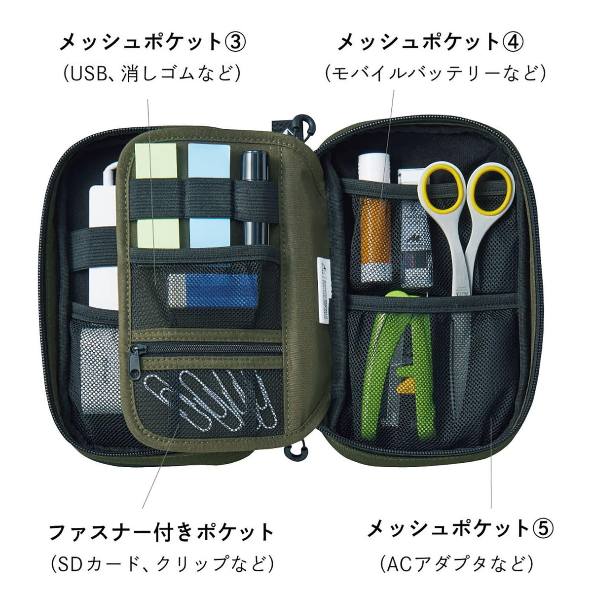 LIHIT LAB Gadget Pouch, Double, 5 x 3.6 x 8.5, Navy Blue (A7765-11)