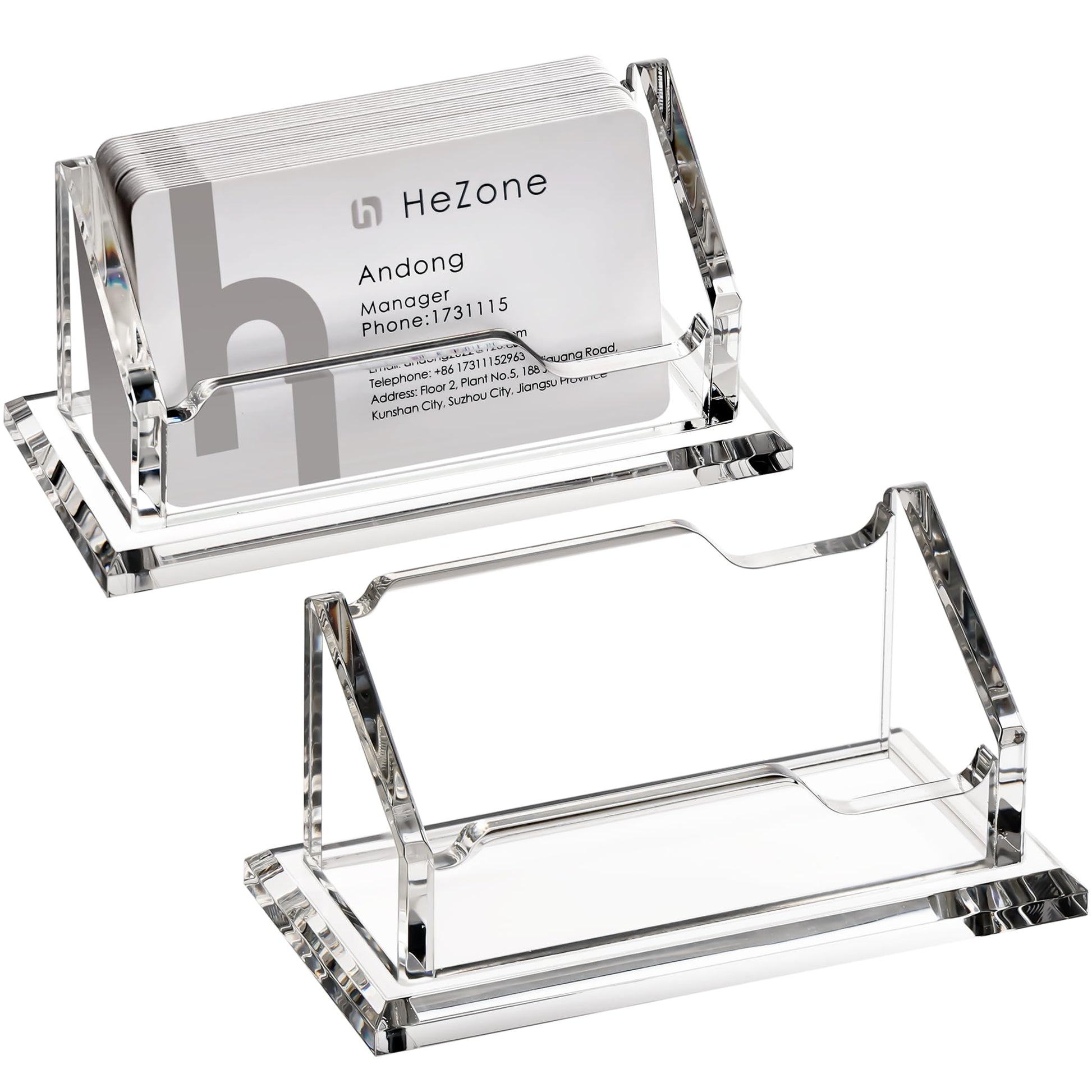HeZone Acrylic Card Holder Clear Horizontal Business Card Organizer Stand for Desk 1 Slots Business