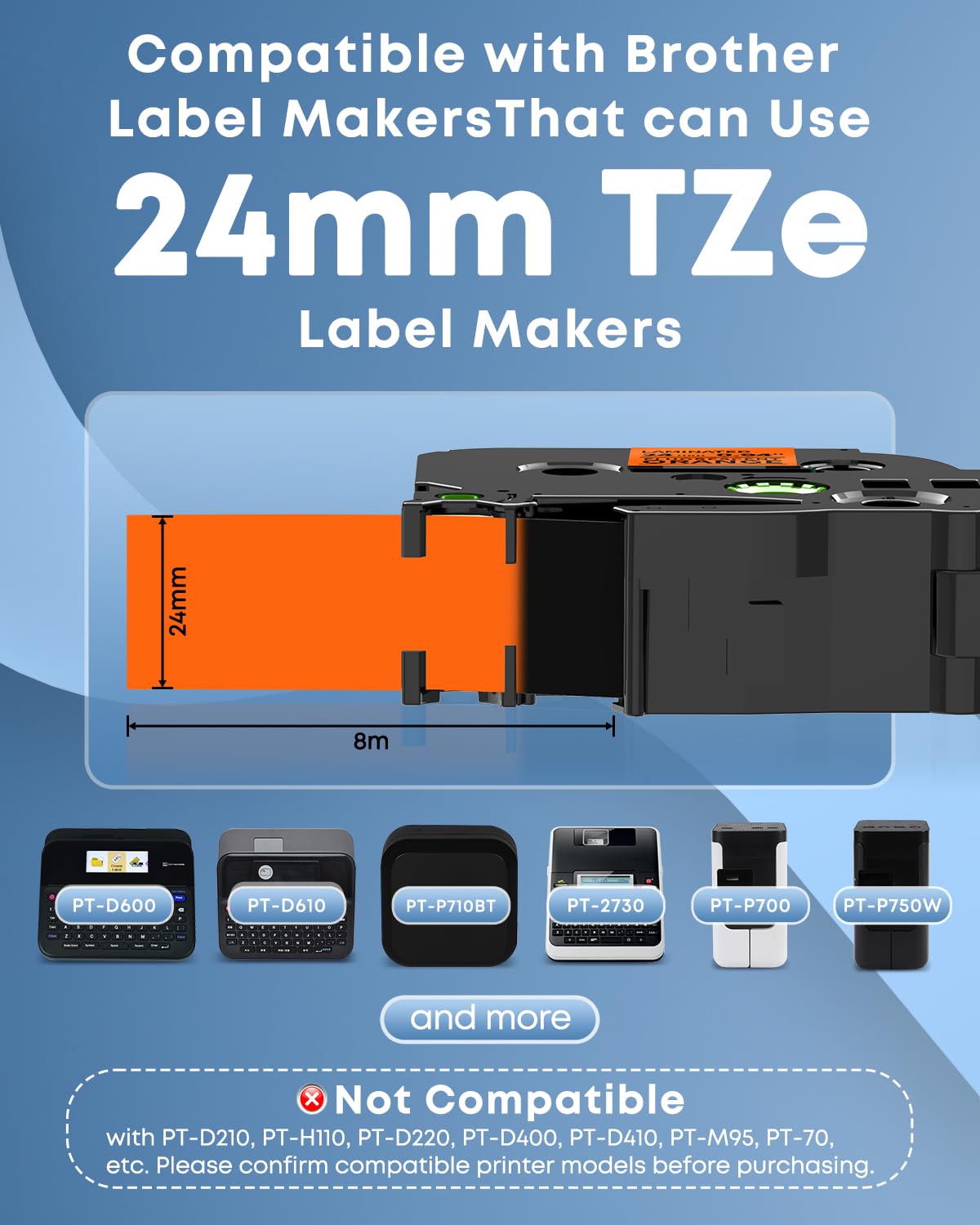 COLORWING 24mm 0.94 Orange Label Tape TZe-B51 Laminated 1 Inch TZe TZ Tape
