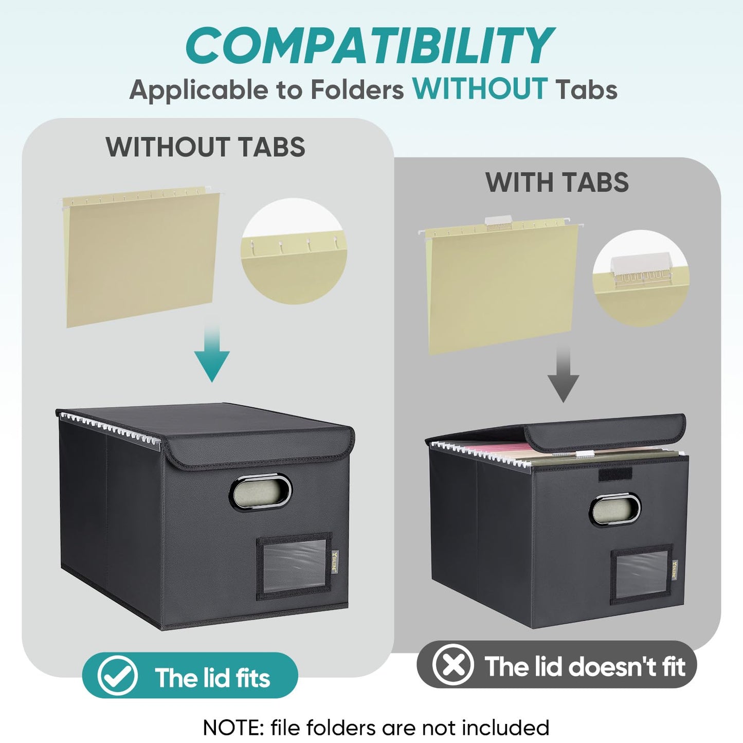 BALEINE File Organizer Box with Lid, Collapsible Hanging File Storage Box