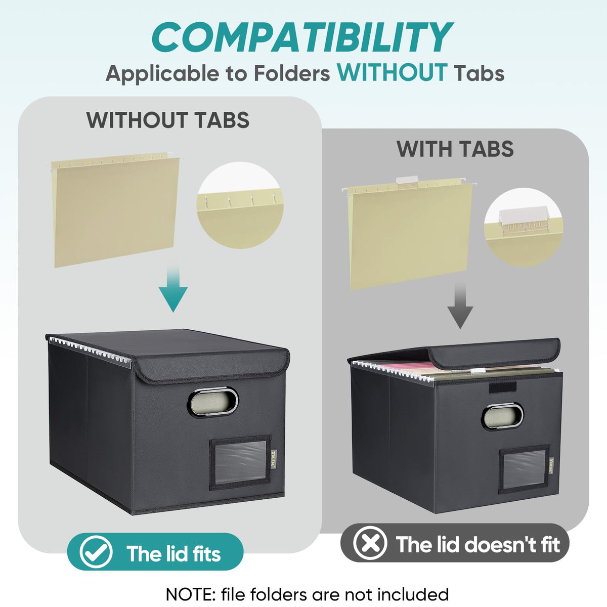BALEINE File Organizer Box with Lid, Collapsible Hanging File Storage Box