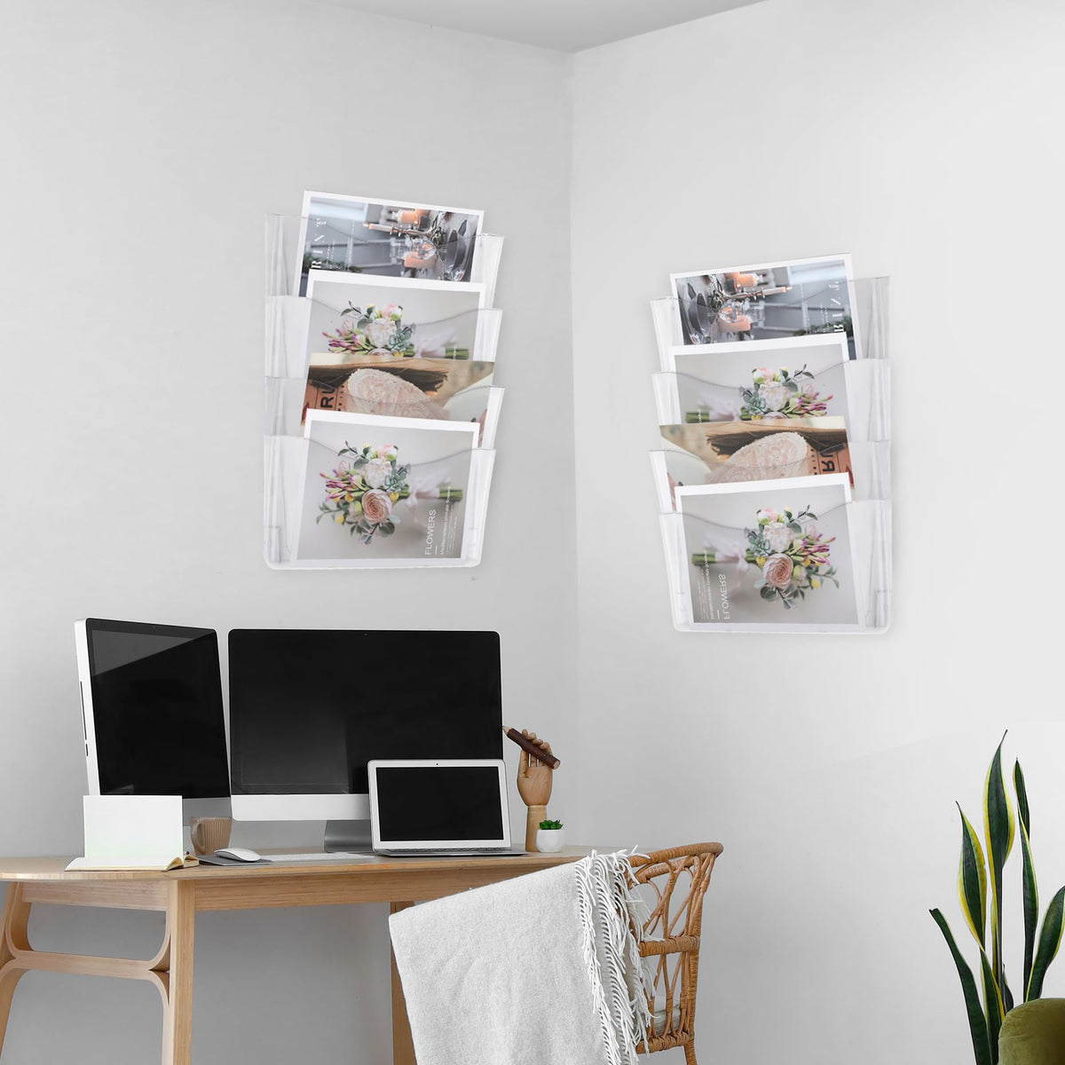 EASEPRES 6 Pack Clear Single Pocket Hanging File Organizer, Plastic Wall Mount Paper Mails