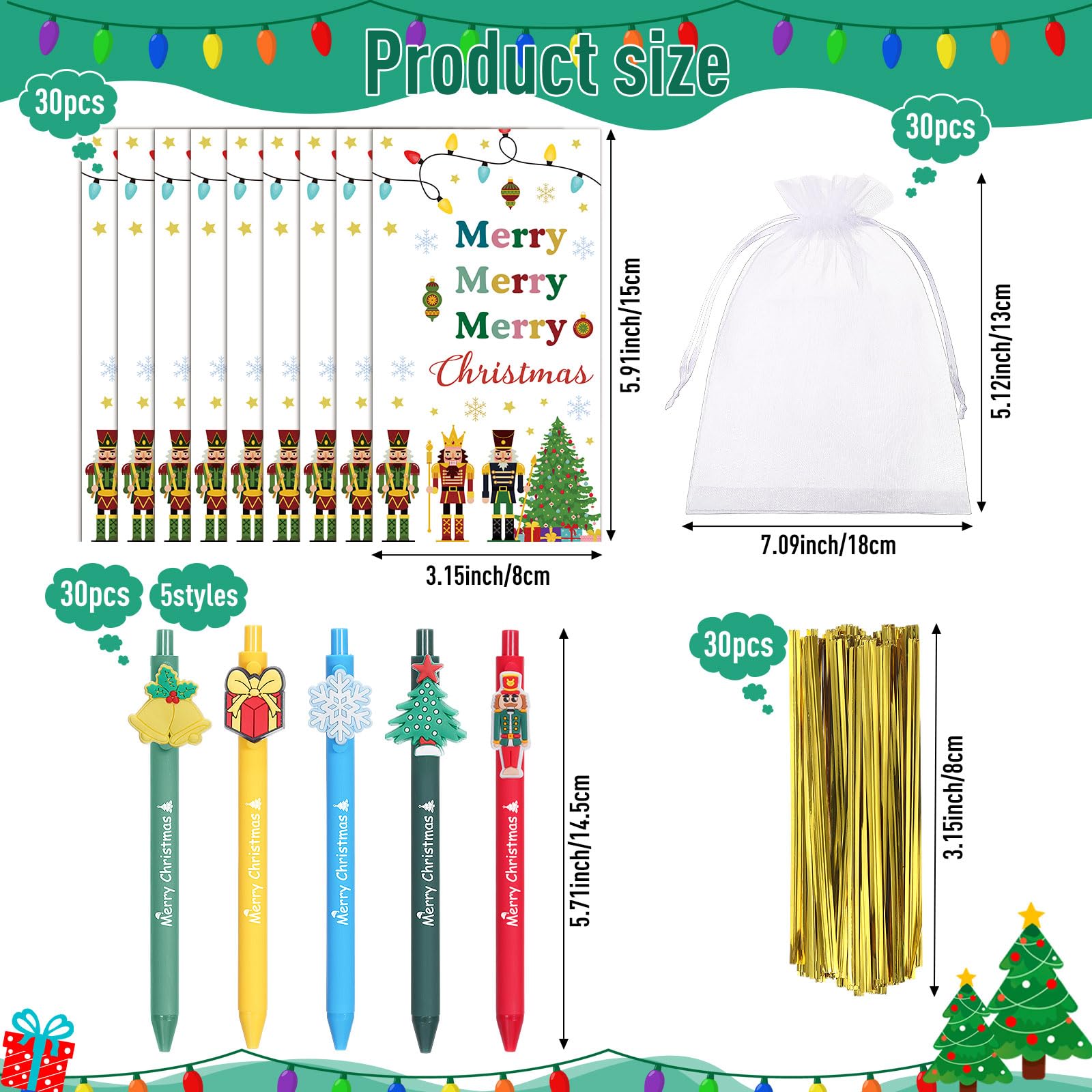 Marspark 30 Set Merry Christmas Party Favor Gifts Bulk Xmas Pens and Cards