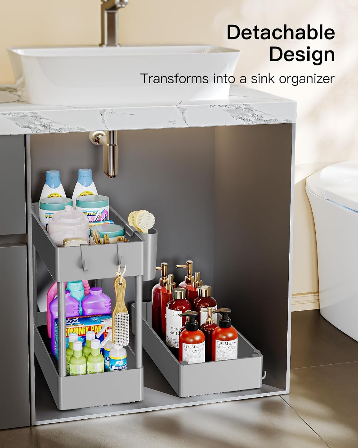 Pipishell 3 Tier Slim Storage Cart with Wheels, Bathroom Storage Cart, Gray