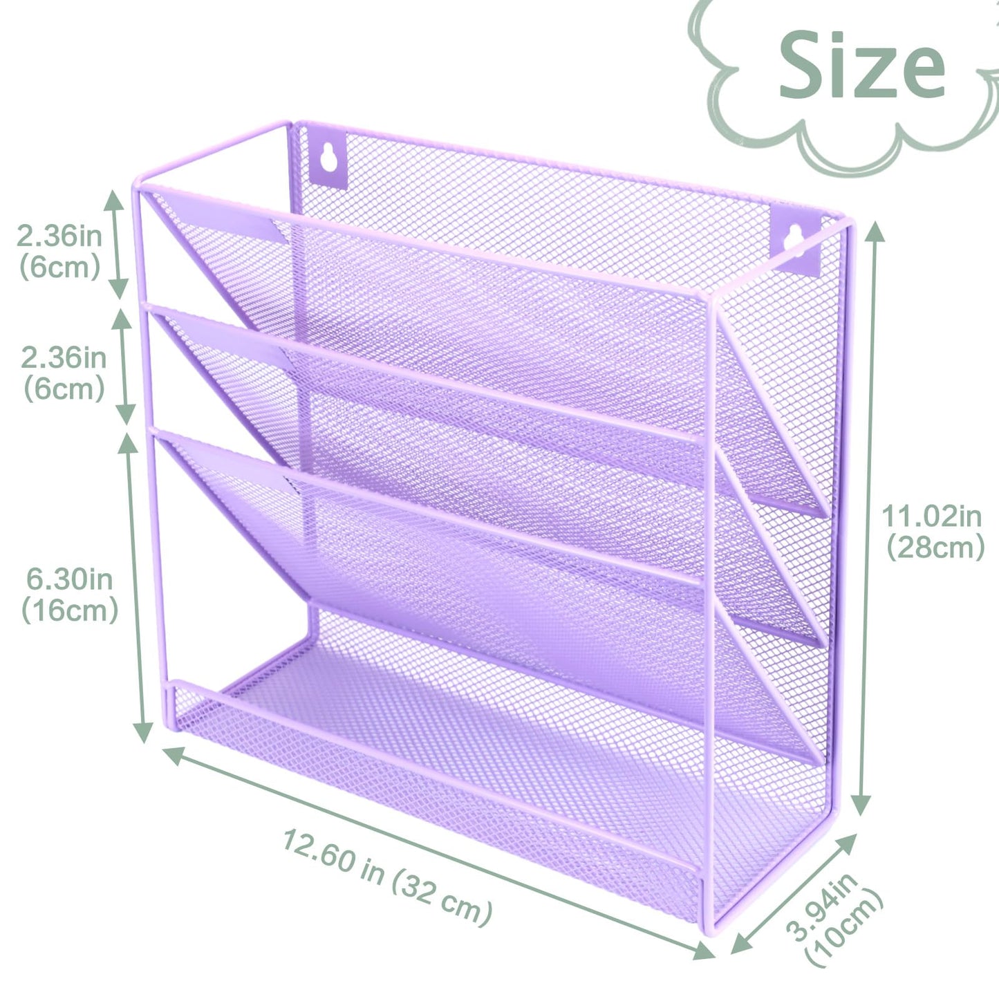 ideallife 3 Pockets Mesh Wall File Holder Organizer with Bottom Flat Tray, Office Hanging File