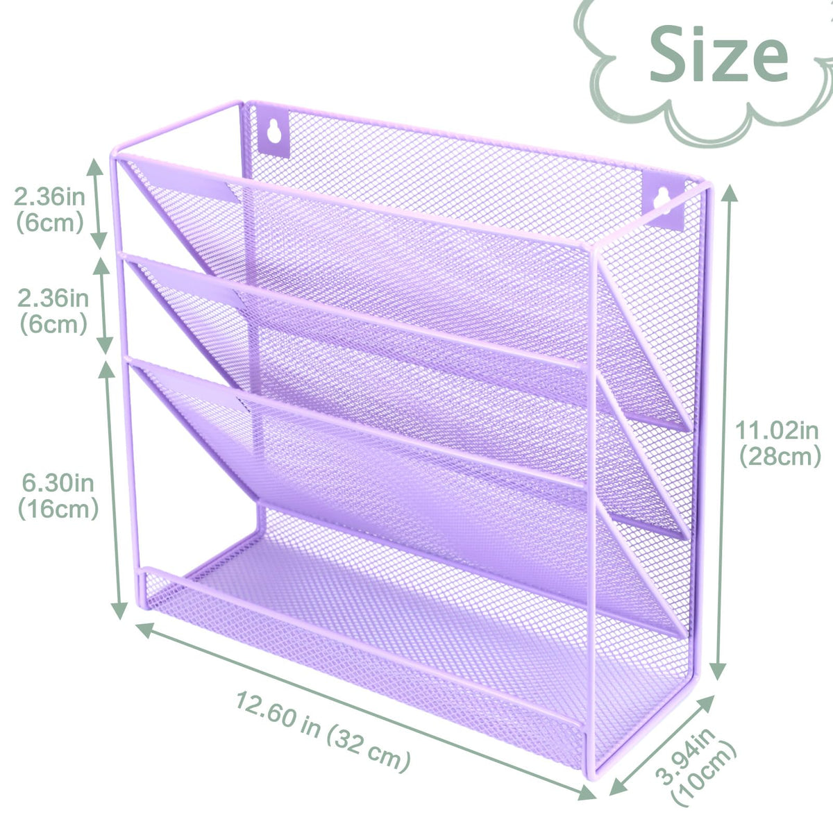 ideallife 3 Pockets Mesh Wall File Holder Organizer with Bottom Flat Tray, Office Hanging File