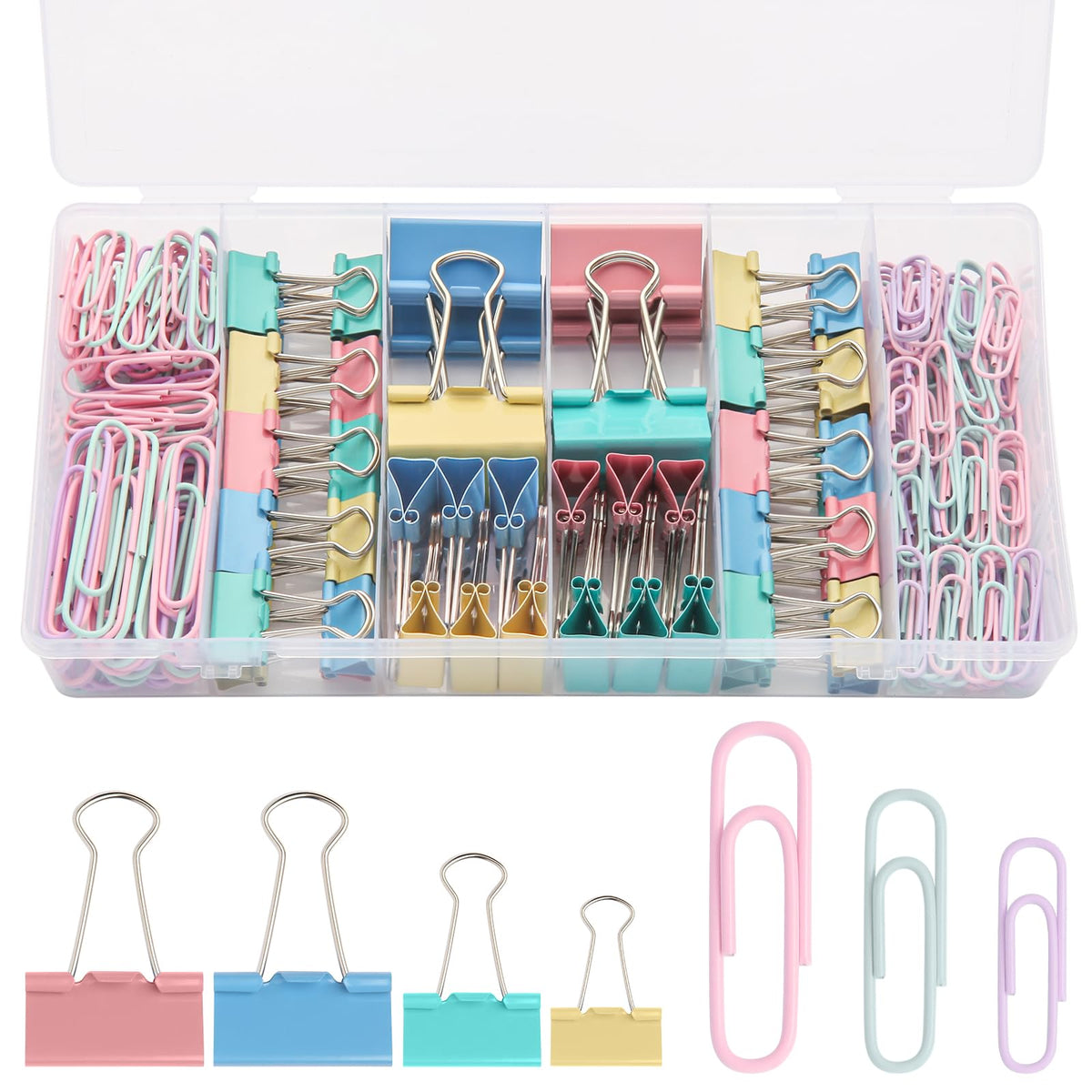 240PCS Colored Assorted Size Paper Clips and Binder Clips, Paperclips Large Medium Small, Binder