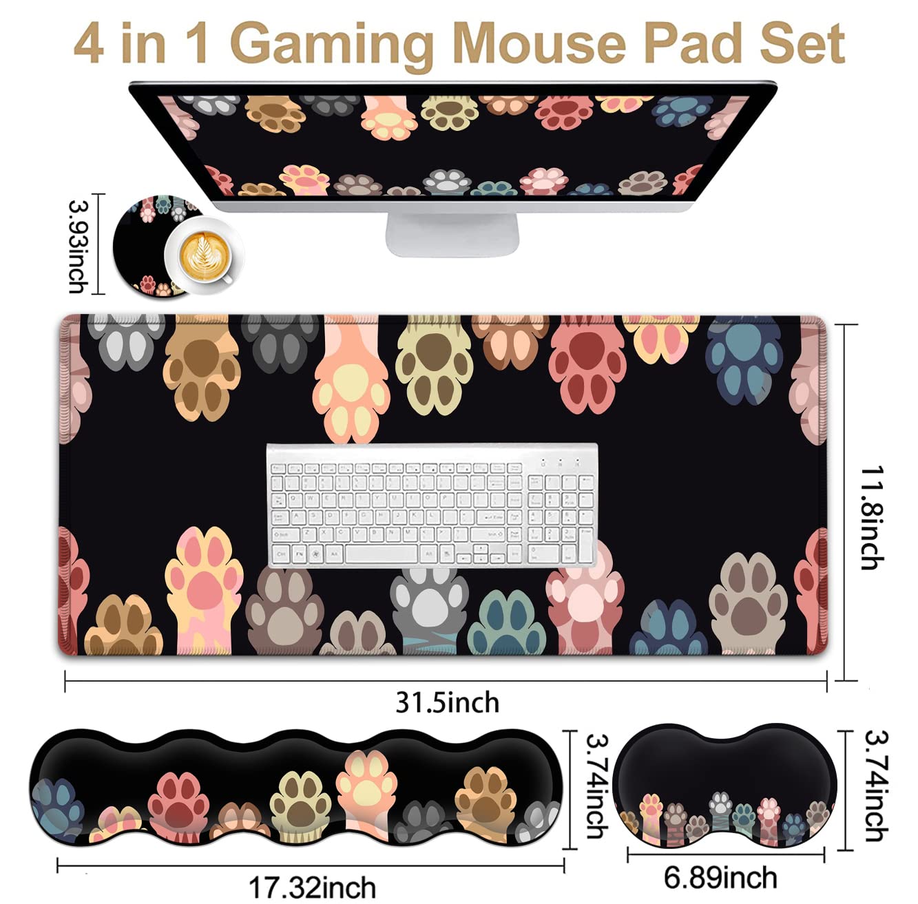 Ergonomic Keyboard Wrist Rest + Large Mouse Pad + Mouse Wrist Support Set, Memory Foam Mouse Wrist