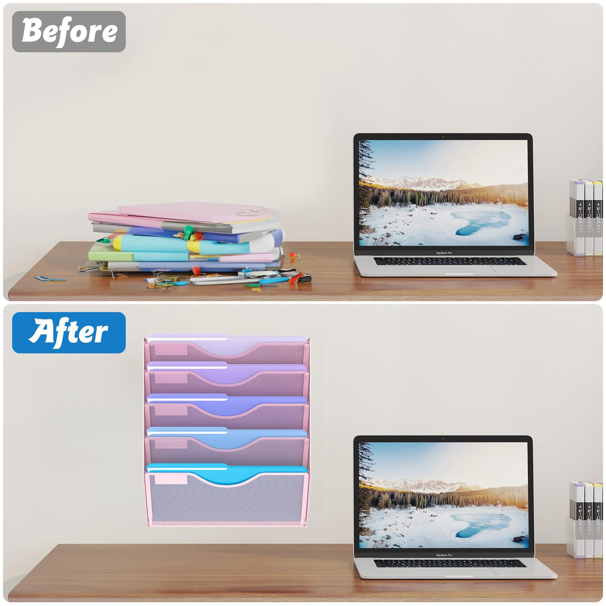Gawerk 5 Tier Hanging Wall File Organizer, Mesh Mail Paper Orgnization Hanging File Folder Holder