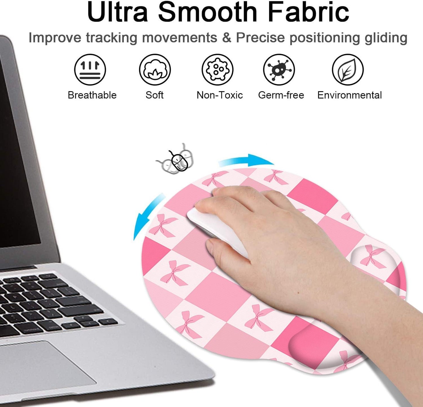 Britimes Ergonomic Mouse Pad Set with Wrist Rest, Pink Bow