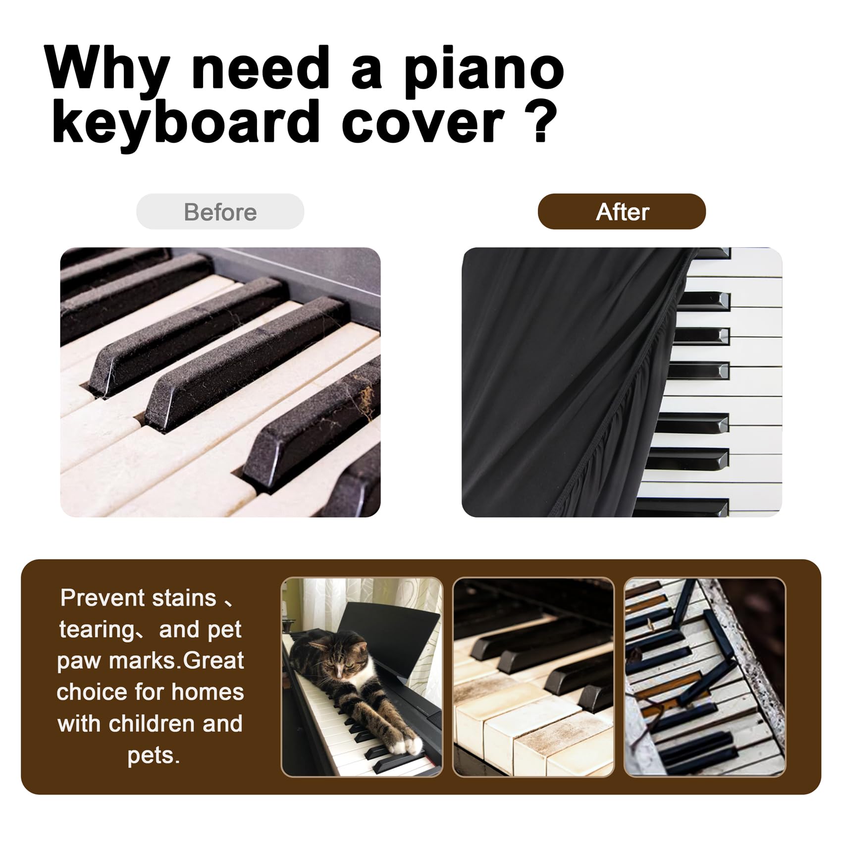 Explore Land 88 Keys Piano Keyboard Cover with Music Stand Opening, Black
