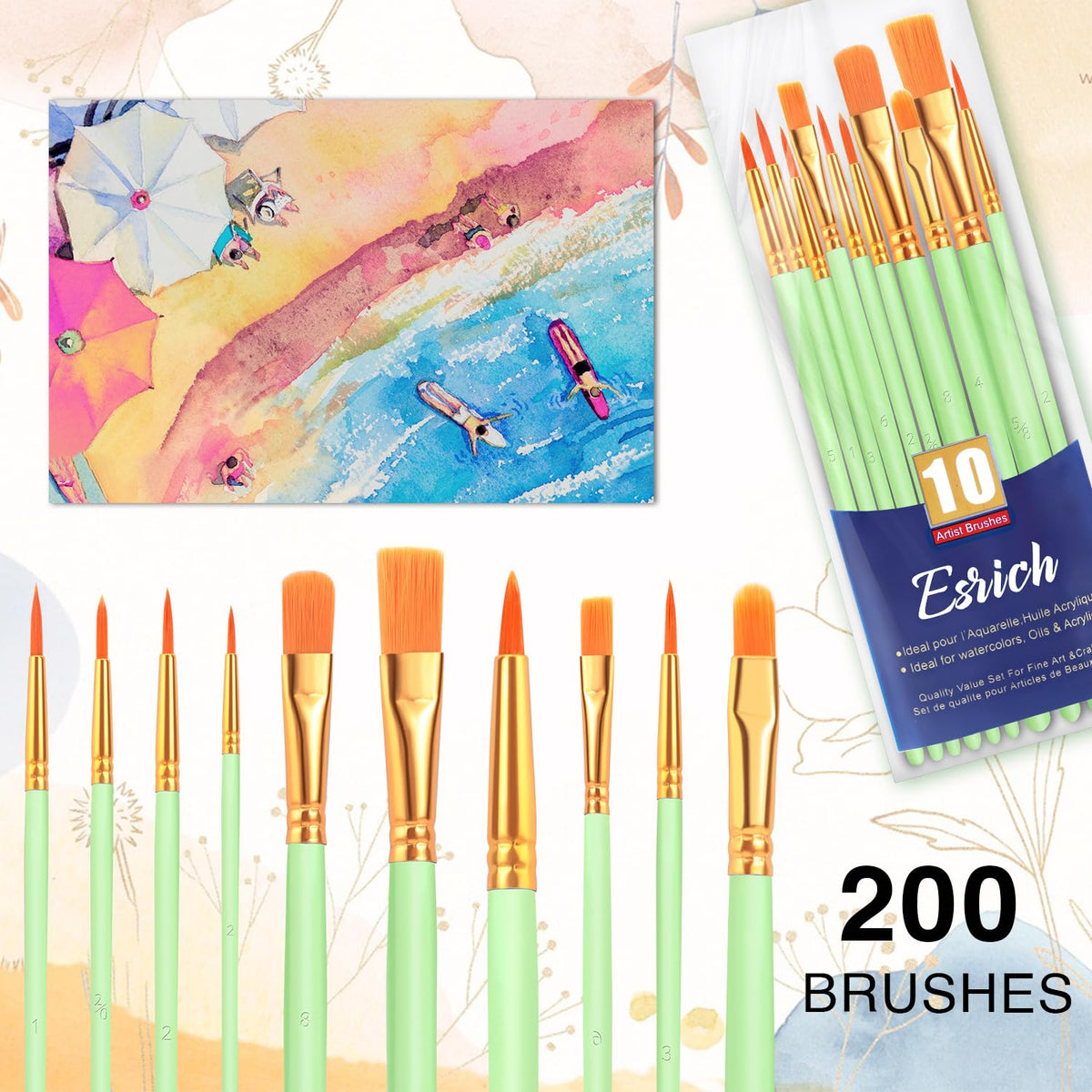 ESRICH 200PCS Paint Brushes, Paint Brush for Acrylic Painting