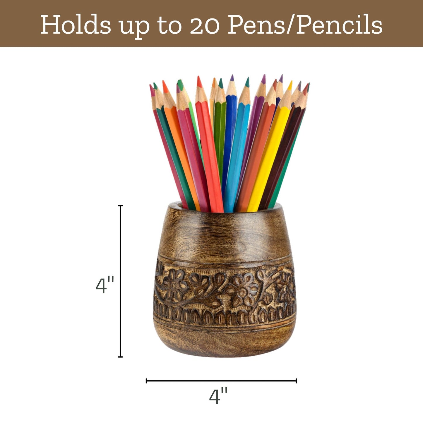 Mie Creations Rustic Pencil Holder, Wooden Pen Stand, Table Desk Organizer