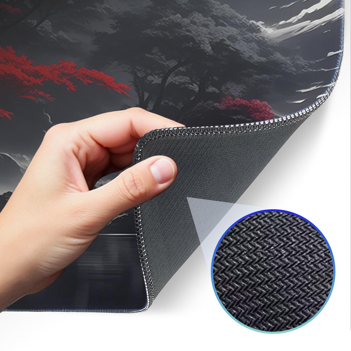 Japanese Dark Red Moon Gaming Mouse Pad, Extended Mouse Pad with Non-Slip Base, Full Keyboard Pad