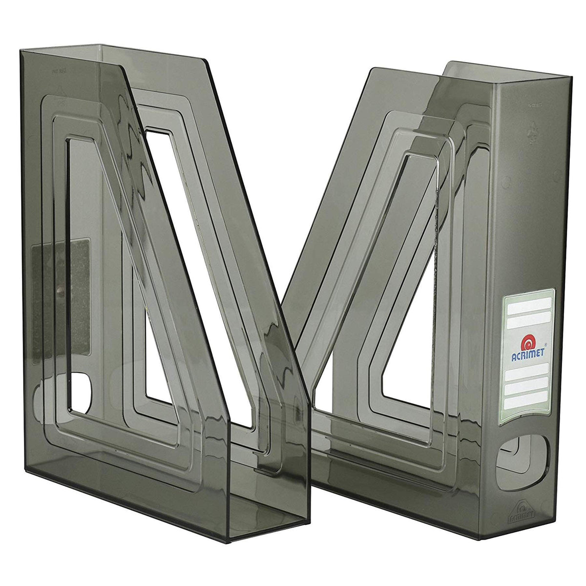 Acrimet Magazine File Holder, Vertical Desk Organizer, Clear Gray, 2 Pack