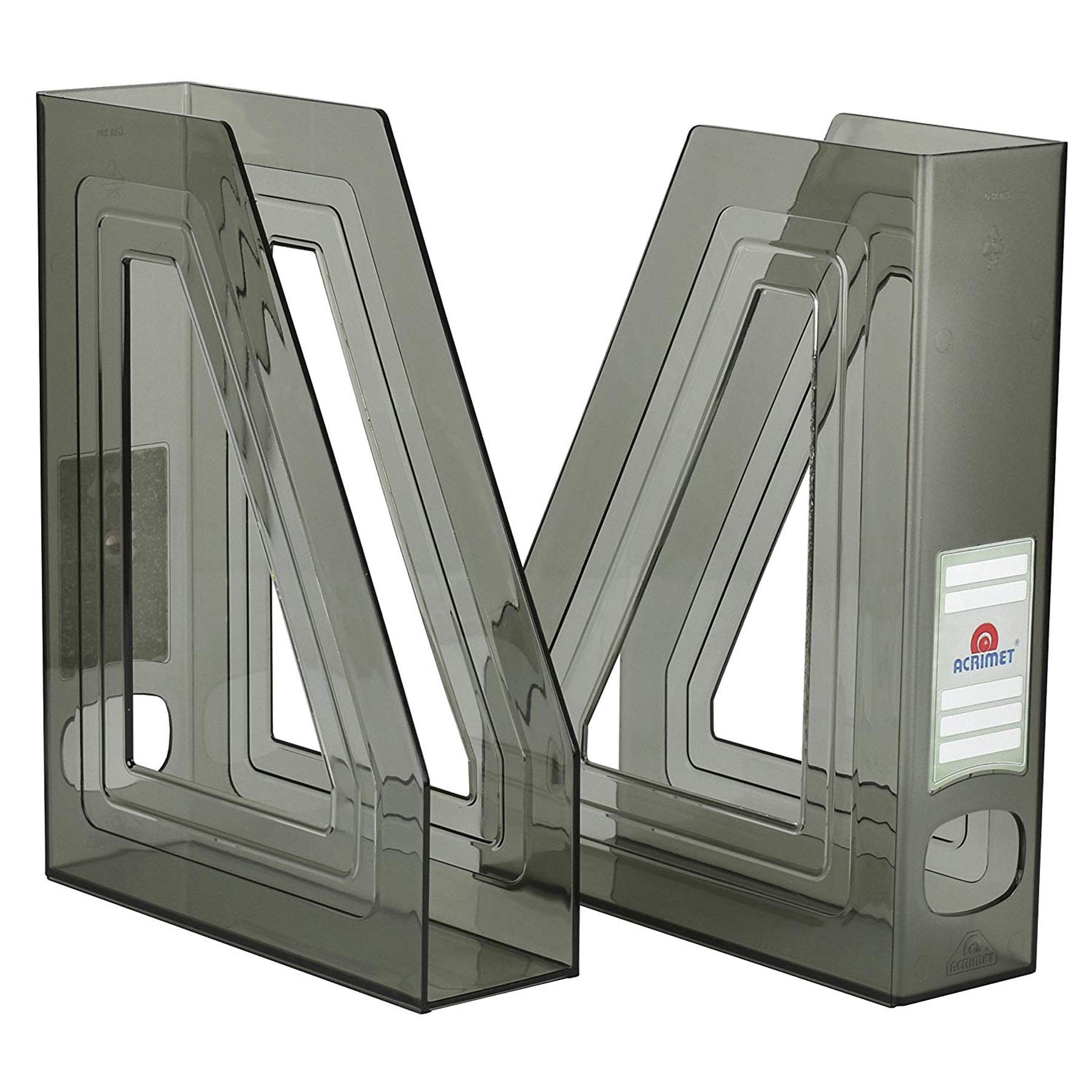 Acrimet Magazine File Holder, Vertical Desk Organizer, Clear Gray, 2 Pack