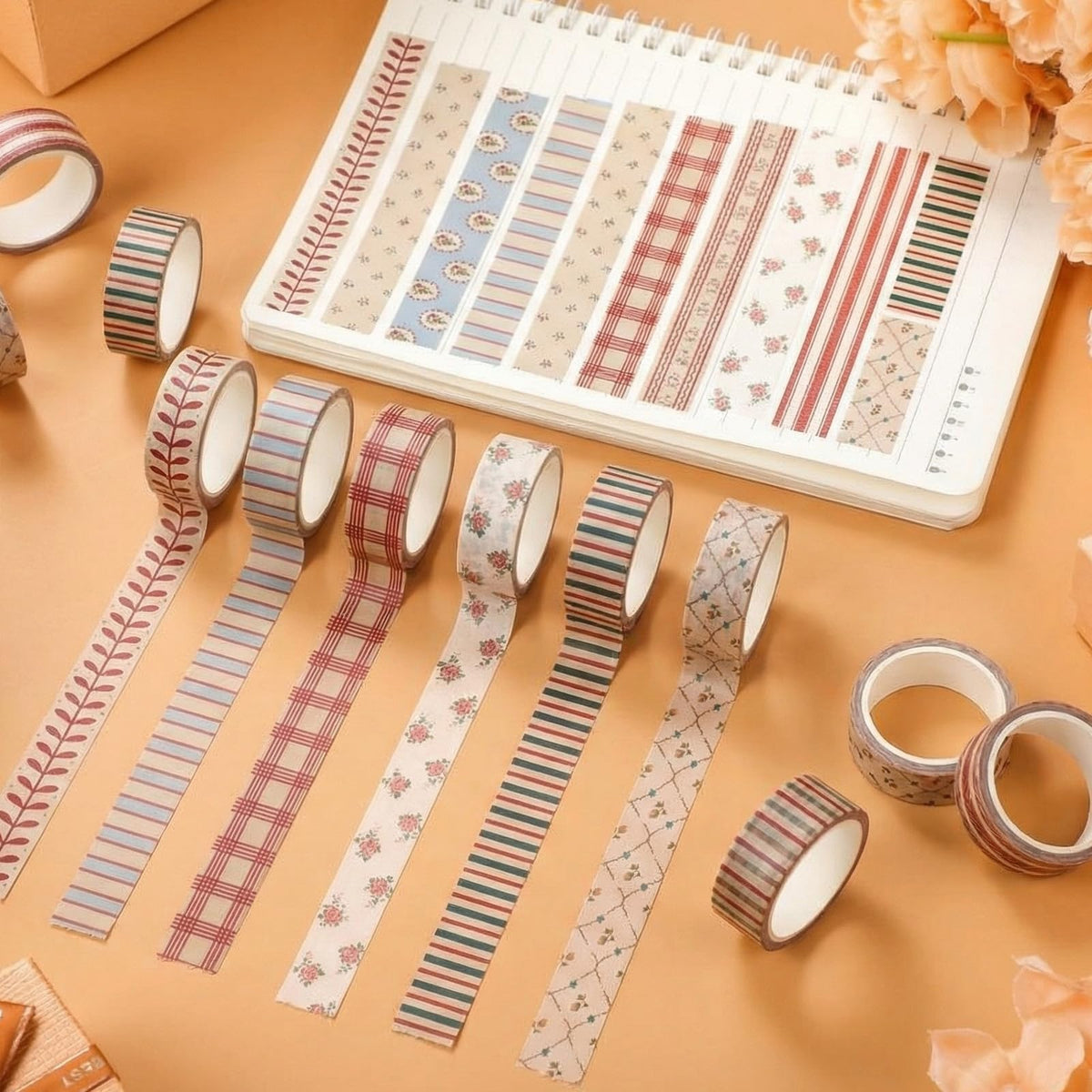 YooNotee 12 Rolls Floral Washi Tape Set,Retro,Mixed Pattern