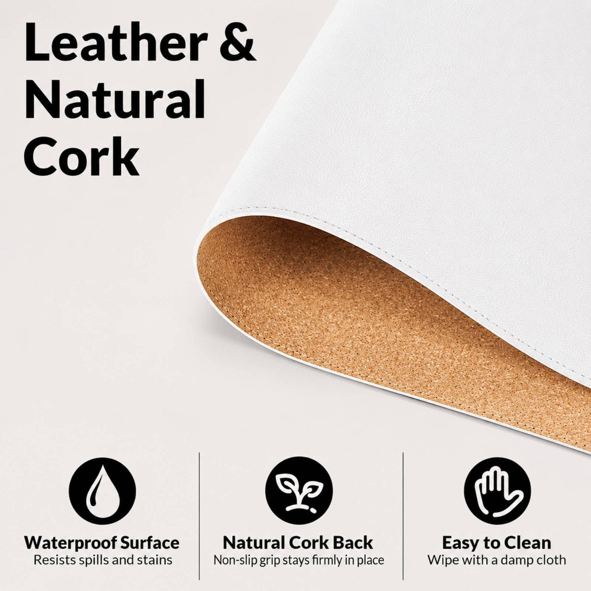 AFIING Cork Desk Mat 35.4" x 17", Dual-Sided Natural Cork & PU Leather Desk Pad, Non-Slip
