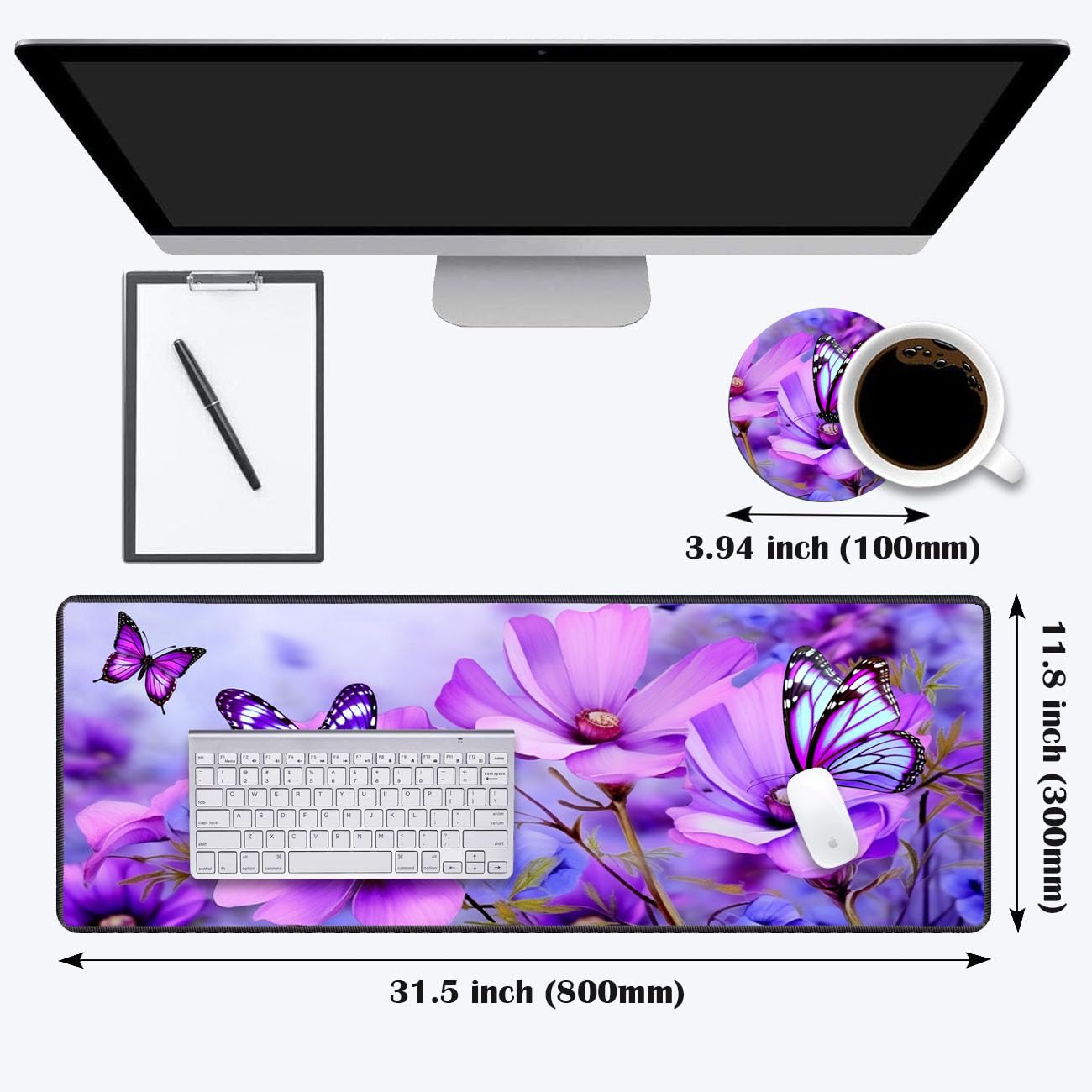 Desk Pad Mat Gaming Mouse Pads with Coasters,Stitched Edges Design Mouse Pad XXL Large Mouse Pad