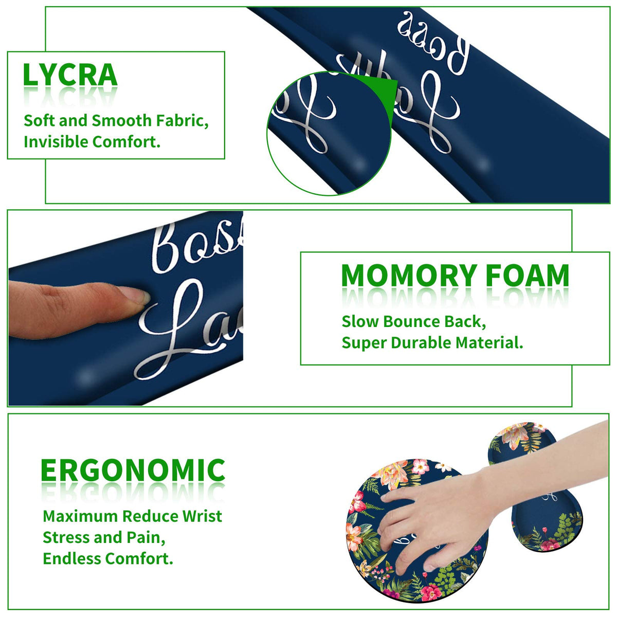Ergonomic Keyboard Wrist Rests Gel Memory Foam Mouse Pad with Round Mousepad + Coasters, Wrist