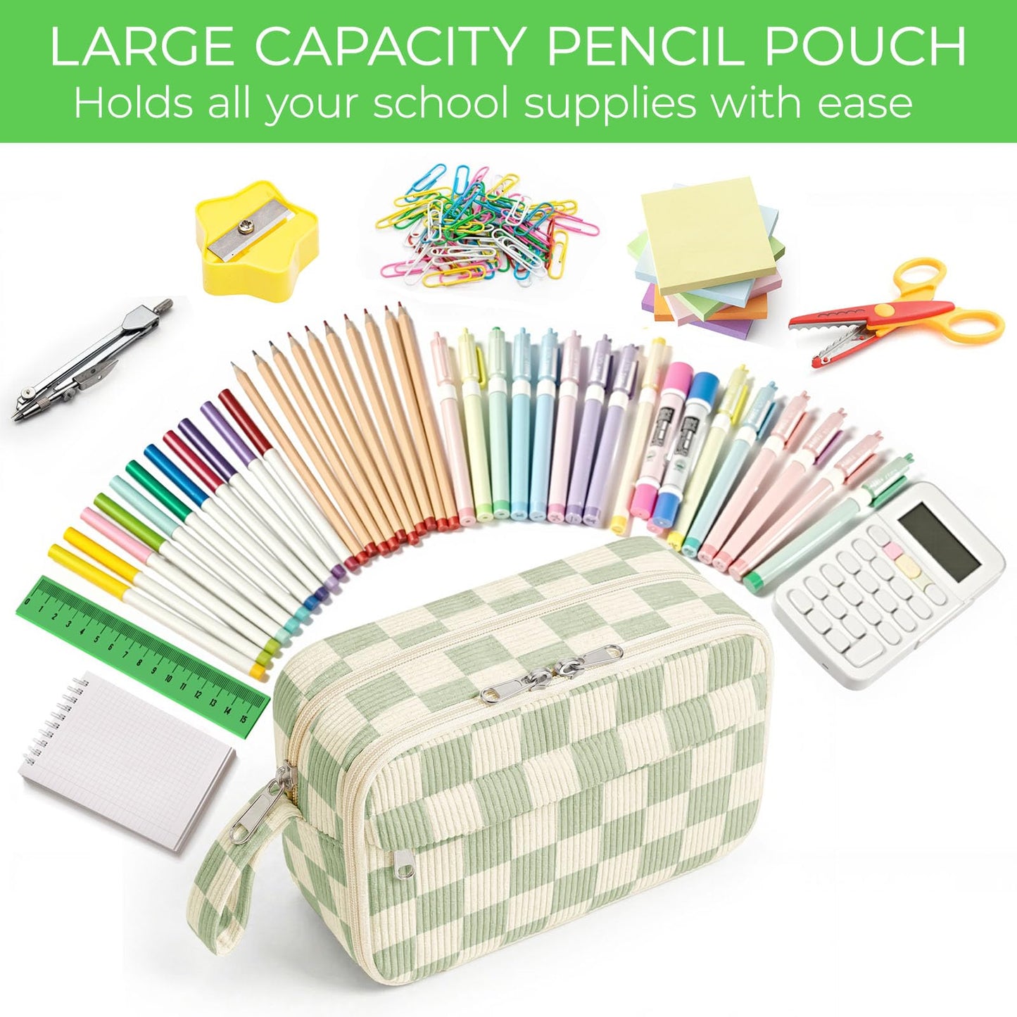 WOBAGMEN Cute Pencil Case,Large Corduroy Zippered Pencil Case Pouch, Aesthetic Pencil Bag with