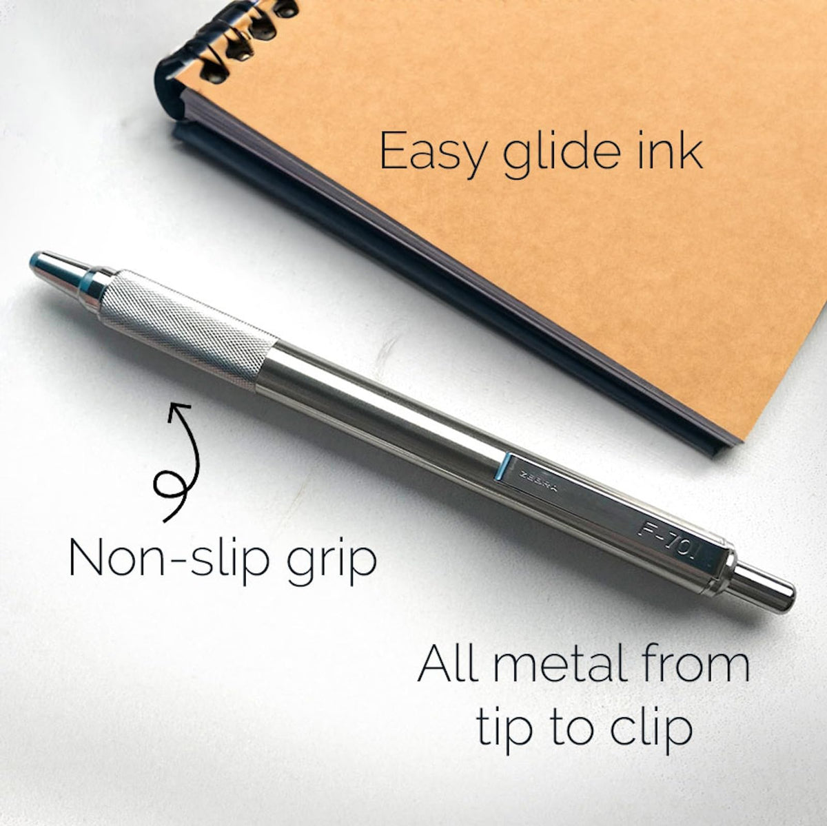 Zebra Pen STEEL F-701 Retractable Ballpoint Pen, Black Ink, 0.8mm, 3-Pack