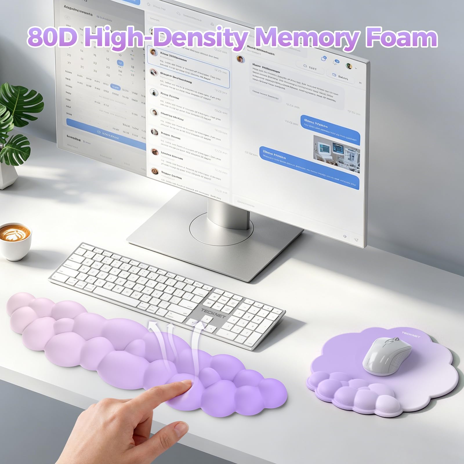 TECKNET Cloud Wrist Rest & Ergonomic Mouse Pad, Cloud Keyboard Wrist Rest with Non-Slip Base, PU