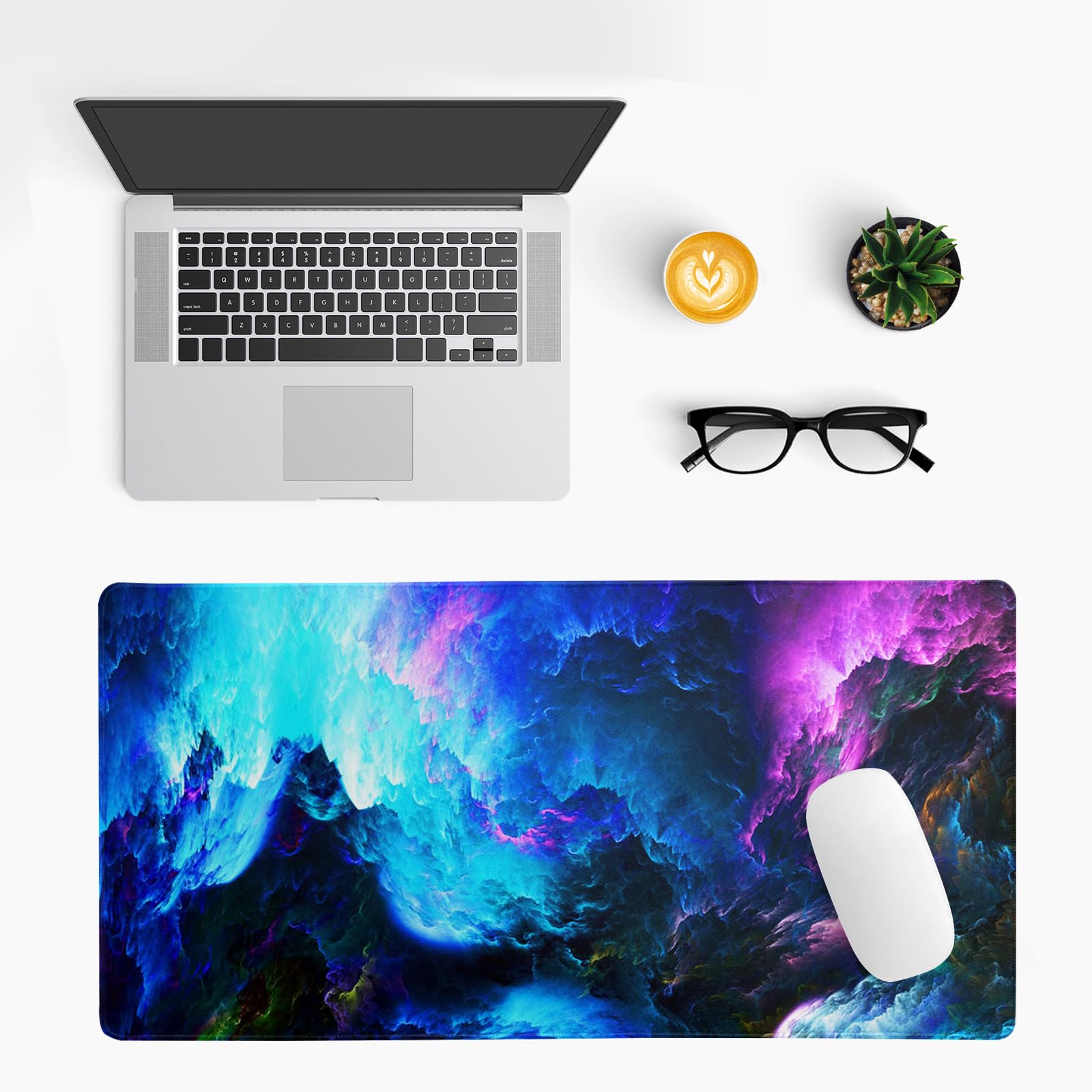 Dazzling Galaxy Gaming Mouse Pad 27.6x11.8 Inch Blue Purple Galaxy Nebula Universe Space Large