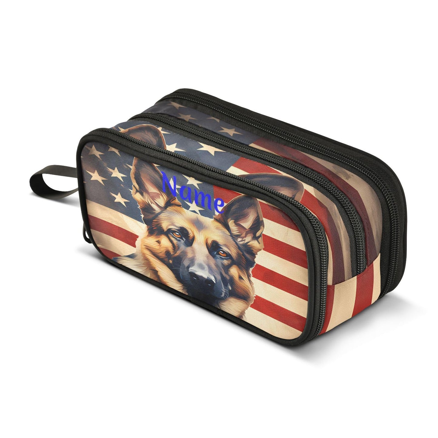 BOENLE Custom Dog German Shepherd Flag Pencil Case Box Boys Girls Personalized Name Large Pencil