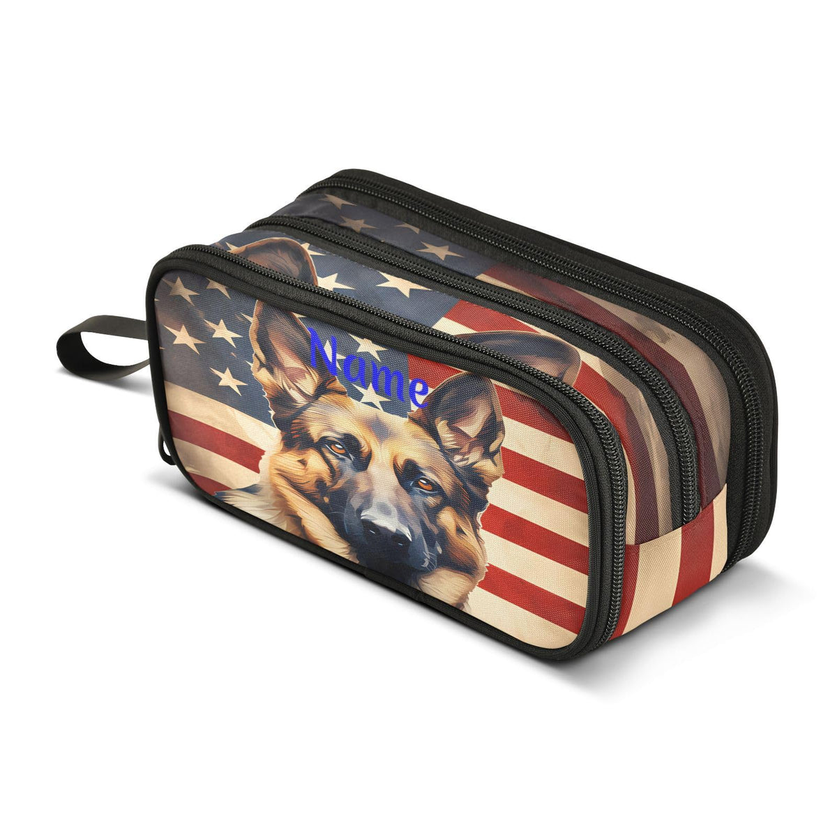 BOENLE Custom Dog German Shepherd Flag Pencil Case Box Boys Girls Personalized Name Large Pencil