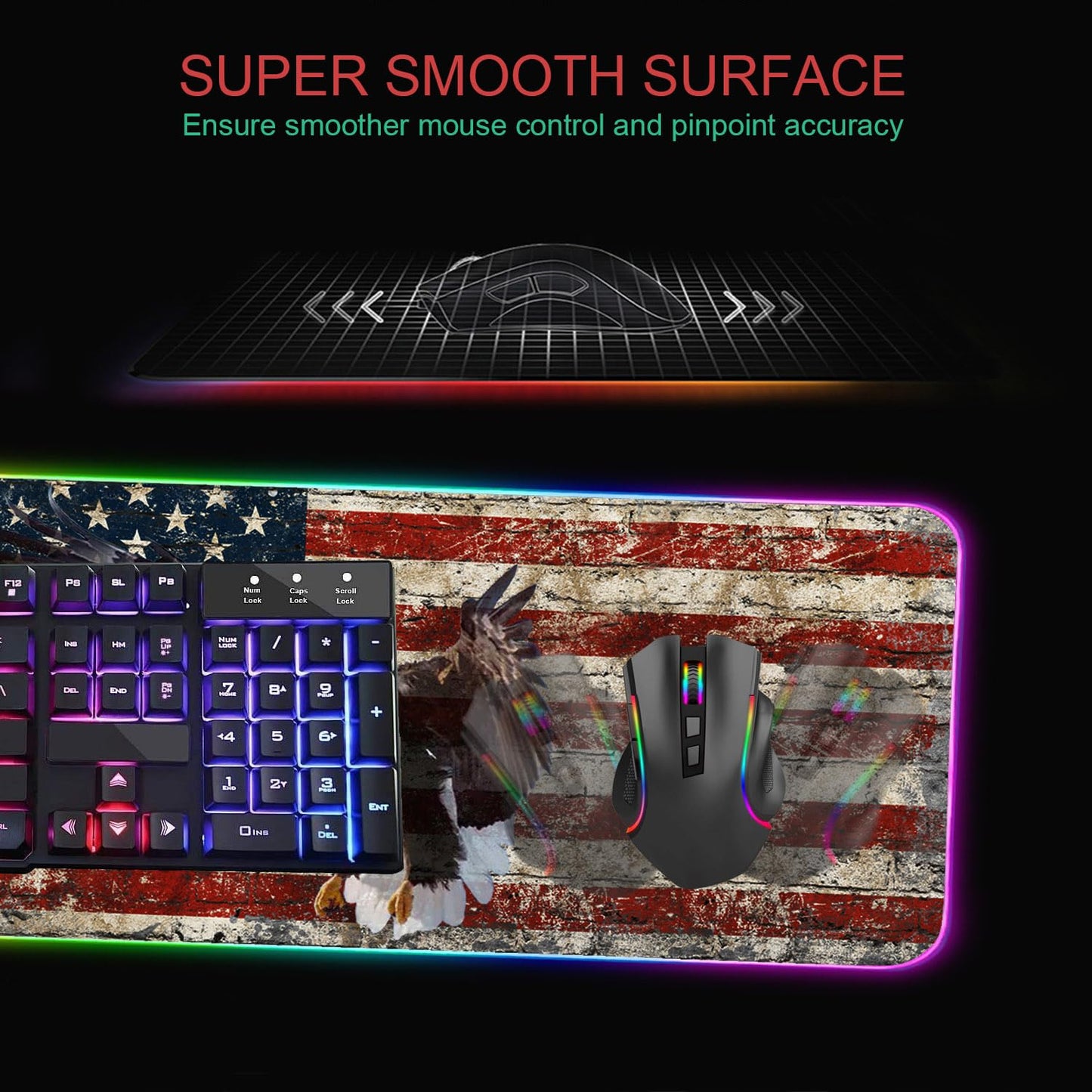 RGB Gaming Mouse Pad with Coffee Coaster, XXL Large Glowing LED Mousepad, Anti-Slip Rubber Base