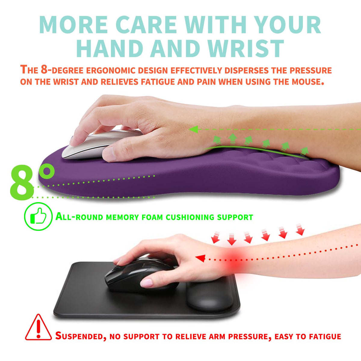 Kuosgm Ergonomic Mouse Pad Wrist Support with Memory Foam Massage Bulge, Carpal Tunnel Pain Relief