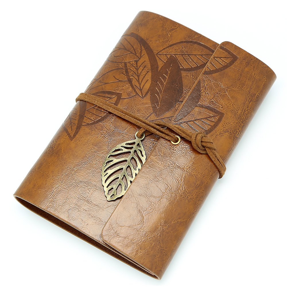 EvZ 7" Vintage Brown Leather Journal - Professional B6 Refillable Binder Notebook with Retro Leaf